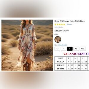 Beige Floral Midi Dress